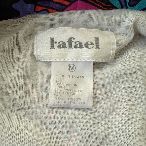 Vintage‎ Rafael Windbreaker Jacket Black Multi Abstract Print Rave Y2K Sz Medium - Picture 8 of 12